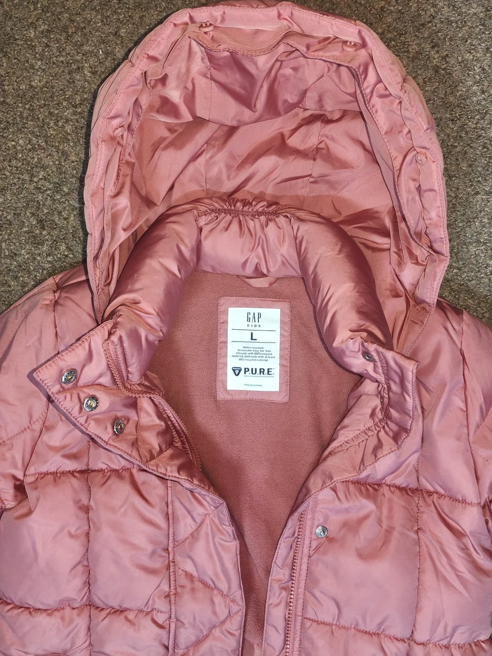 GAP Little Girls Dusty Pink Hooded Puffer Coat